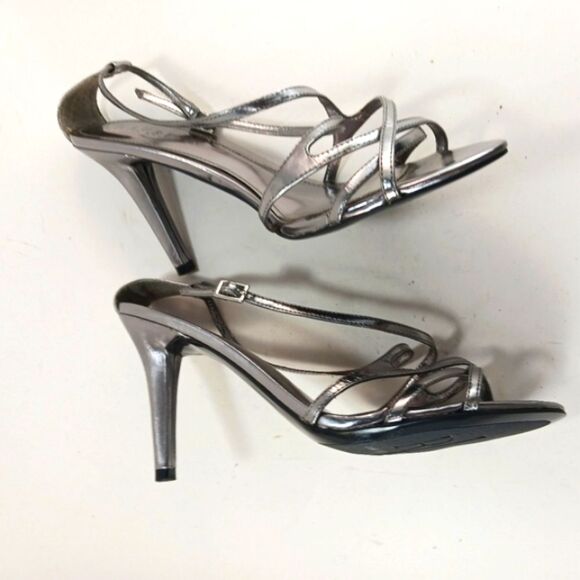 LAUREN Ralph Lauren Abriella Metallic Silver Strappy 4-inch Stiletto Size 10B. - Picture 6 of 13